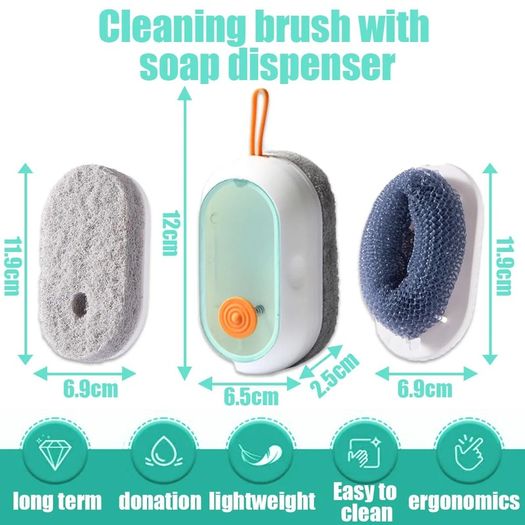 Brand New Plstod Dish Brush with 3 Brush Heads, Dish Brush with Reservoir, White Dish Brush, Cleaning Brush 12 6.5 2.5 cm, with 2 Nylon Brush Heads and 1 TPR Brush Head