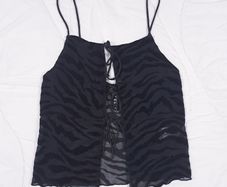 Motel Rocks Black Zebra Flocked Mesh Lace Up Cami Tank Top Size S