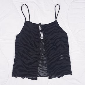 Motel Rocks Black Zebra Flocked Mesh Lace Up Cami Tank Top Size S