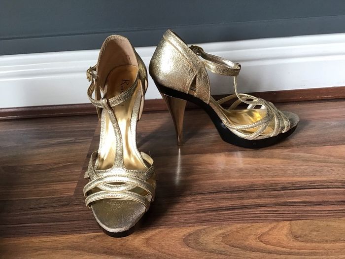Gold High Heel with Peep Toe and Ankle Strap Size 36