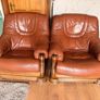 Genuine Leather & Wooden Home Furniture Suite. 3 Seater and 2 Armchairs. Image 4