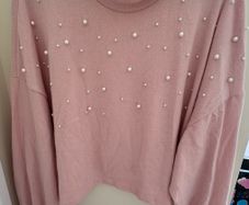 H&M Pink Turtleneck Jumper with White Pearls