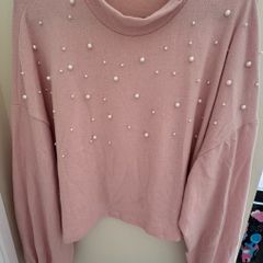 H&M Pink Turtleneck Jumper with White Pearls
