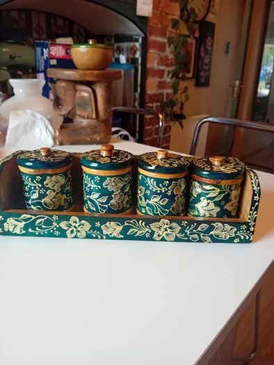 Vintage wooden tea coffee jars