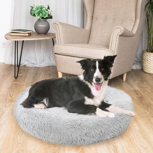 Plush Donut Dog Bed, Calming Round Dog Cat Bed Soft and Fluffy Cuddler Pet Cushion Self-Warming Puppy Beds Machine Washable