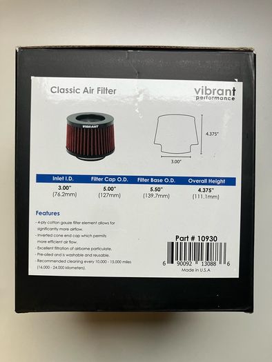 Air Filter Shorty Vibrant Performance 3"