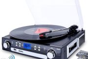 FREE EXPRESS SHIPPING Vinyl Record Player, Bluetooth Turntable with Stereo Speakers, Turntable for Vinyl to MP3 with Cassette Play, AM/FM Radio, Remote Control, USB/SD Encoding, 3.5mm Music Output Jack
