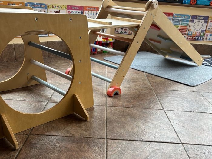 Kids wooden climbing frame and slide