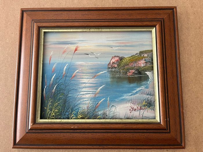 Vintage Oil painting coastal seascape