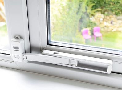Window Restrictor Child Safety Locks for UPVC, Wooden, Metal, Aluminum Window Frames, Self Adhesive, No Tools or Drilling, Easy Install (1 Lock,White/Grey)