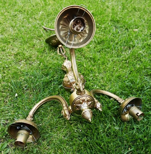 Vintage Solid Bronze Colonial Williamsburg Style Chandeliers, set of 2