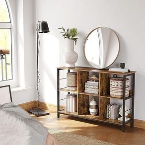 Bookcase with 6 Compartments, Standing Shelf, Storage Shelf, TV Table, Console Table, Office, Living Room, Bedroom, 33 x 120 x 80 cm, Industrial Design, Vintage Brown/Black FREE DELIVERY