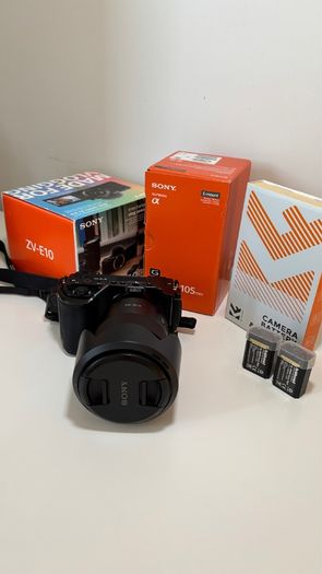 Sony ZVE-10 + Sony E 18-105mm f/4 lens (cage and 5 batteries)