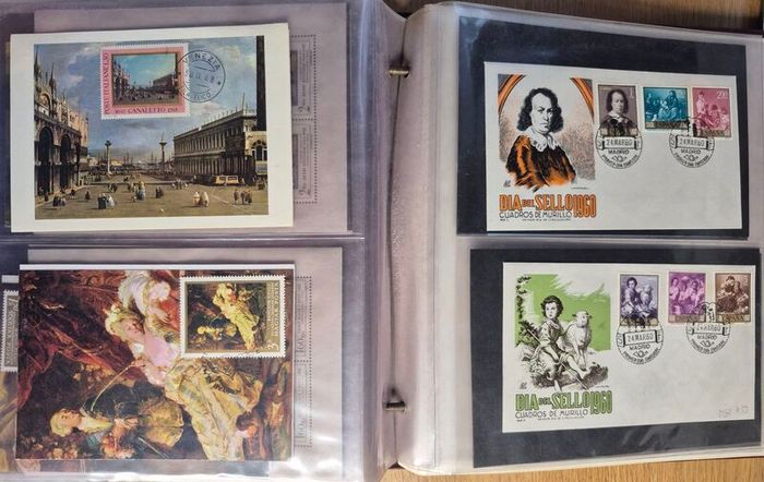 Stamp, cover album. France, Czechoslovakia, Hungary , Cuba, Spain, Paraguay, EU
