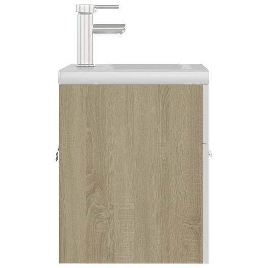 Sink Cabinet with Built-in Basin White and Sonoma Oak Chipboard