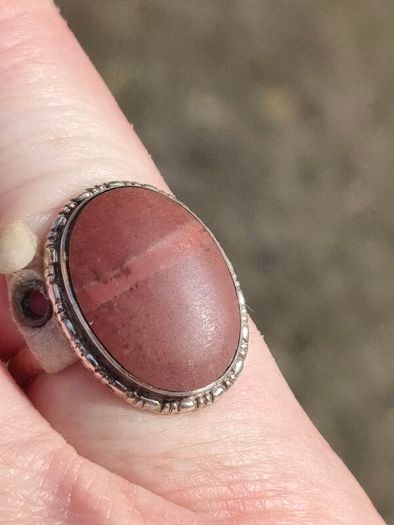 Mid Century Large Oval Cabochon Agate Sterling Silver Ring