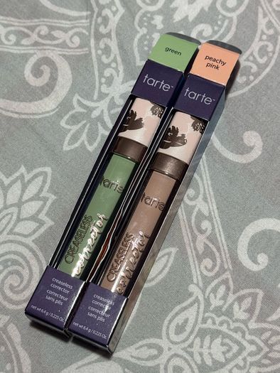 Tarte creaseless correctors new peachy pink and green