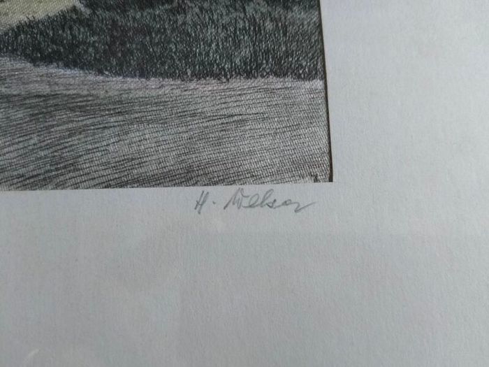 Vintage Hans Weber Signed Etching on Silk - Franz Schubert Landmark