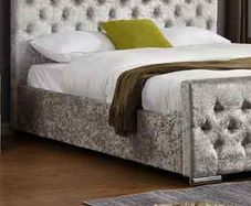 Crushed velvet double bed with studs