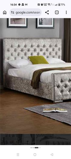 Crushed velvet double bed with studs