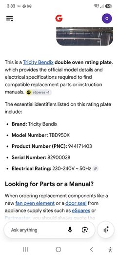 Tricity Bendix built-in