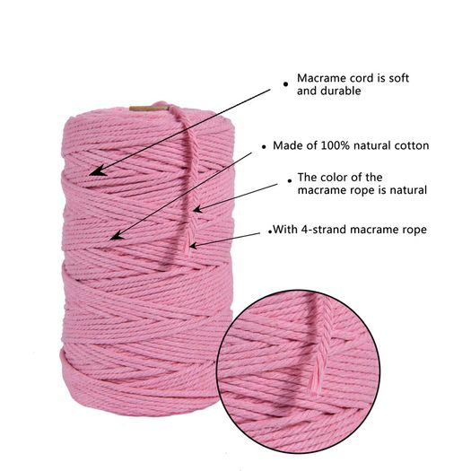 Macrame Cord 3mm x 200m 100% Cotton Rope Craft String Twine for Wall Hanging Plant Hangers Knitting Home Decorations DIY