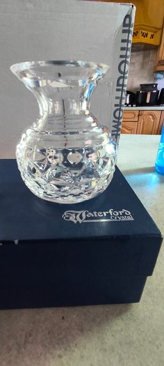 SET OF 2 BOXED Vintage Waterford Crystal Violet Vases.