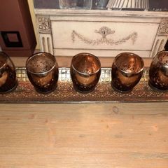 Rich Bronze Filigree Tray with 5 Glass Candle Holders, AV