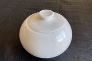 White ceramic sugar pot with lid in perfect condition