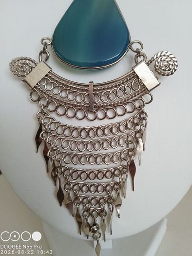 A Bold Tribal Style Statement Necklace  Blue Agate Pendant