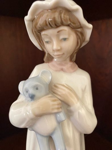 Nadal Valencia Spain Porcelain Girl with Teddy Bear Figurine