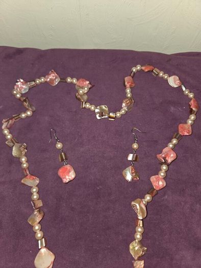Natural Sea Shell and Pearl Necklace and earring set
