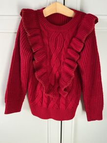 Red cable knit ruffle jumper with glitter thread detail 6-7 years