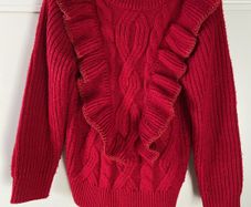 Red cable knit ruffle jumper with glitter thread detail 6-7 years
