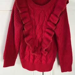 Red cable knit ruffle jumper with glitter thread detail 6-7 years