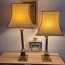 Pair of Vintage Brass Neoclassical Column Lamps with Pagoda Shades Image 5