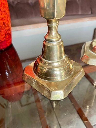 Pair Gun Barrel Deco Era Brass Candlesticks Early 20th Century