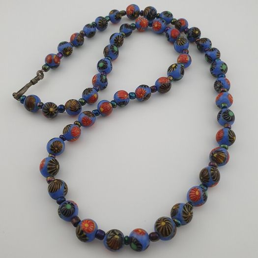 Antique Venetian Style Floral Glass Beads Necklace