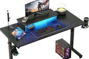 Small Gaming Desk 106.6 CM LED Computer Desk with Monitor Stand Gamer Workstation with Cup Holder &amp; Headset Hooks for Home Office Bedroom Small Space