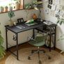 L Shaped Gaming Desk with Power Outlets, 120x70cm Computer Table Small Corner Desk with Large Reversible Storage Shelves, Home Office PC Workstation with Hooks for Writing Study, Black Image 9