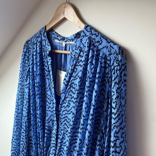 BNWT Second Female Blue Abstract Zig-Zag Print Midi Dress