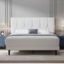 Double Bed Frame, White, Upholstered Wooden Slat Bed Frame with Headboard Image 8
