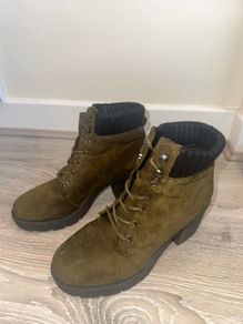 Women's Green Suede Lace-up Boots with Block Heel - Size UK 5