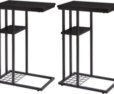 C Shaped End Table Set of 2 with Stable Metal Frame