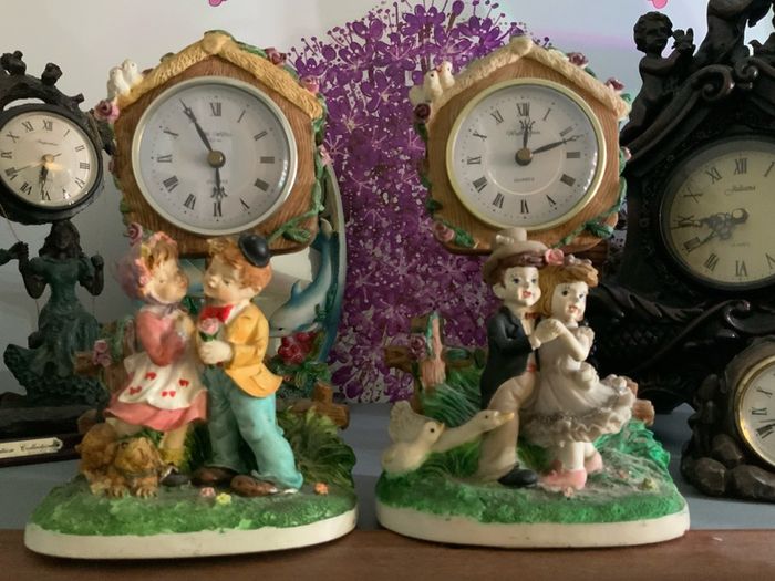 Clock, figures, Display Cabinet