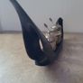 20th Century malaysian silver condiment set in carved/polished horn base tray of a bird Image 5