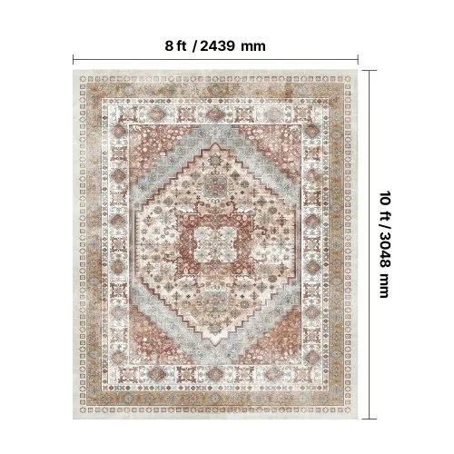 Area Rug, 8 x 10 ft Large Washable Rug, Non-Slip and Tear-Resistant Soft Carpet, Pet & Child Friendly Vintage Area Rugs, Indoor Mat for Bedroom, Living Room, Kids Room, Office, Brown Red