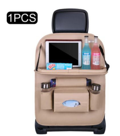 Storage Bag Foldable Dining Table Car Seat (Beige)