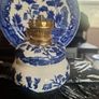 Vintage Mid-Century Blue Willow Porcelain Oil Lamp Set with Reflector Plate Image 5