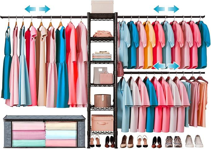 Telescopic Garment Rack Wall Mounted Coat Hanging Rails Rack Heavy Duty ...